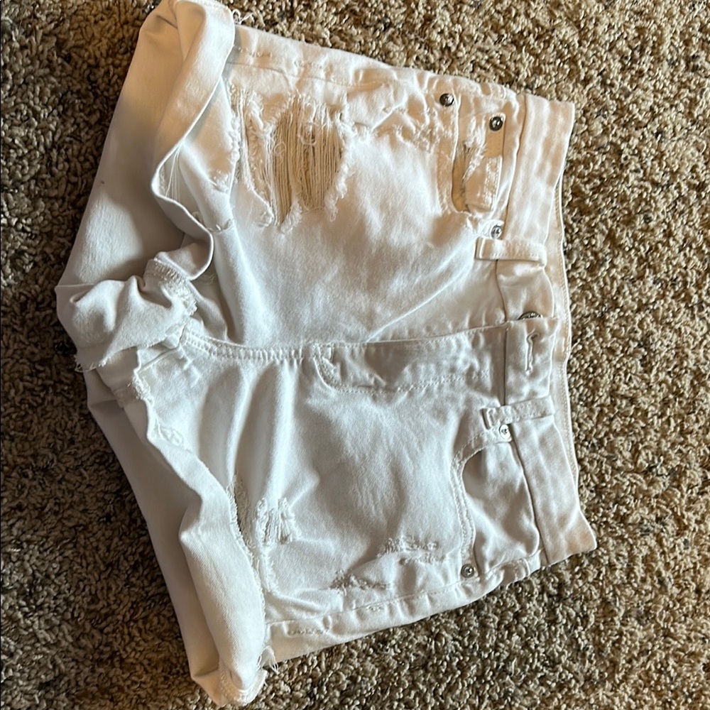 American Eagle White Distressed Jean Shorts